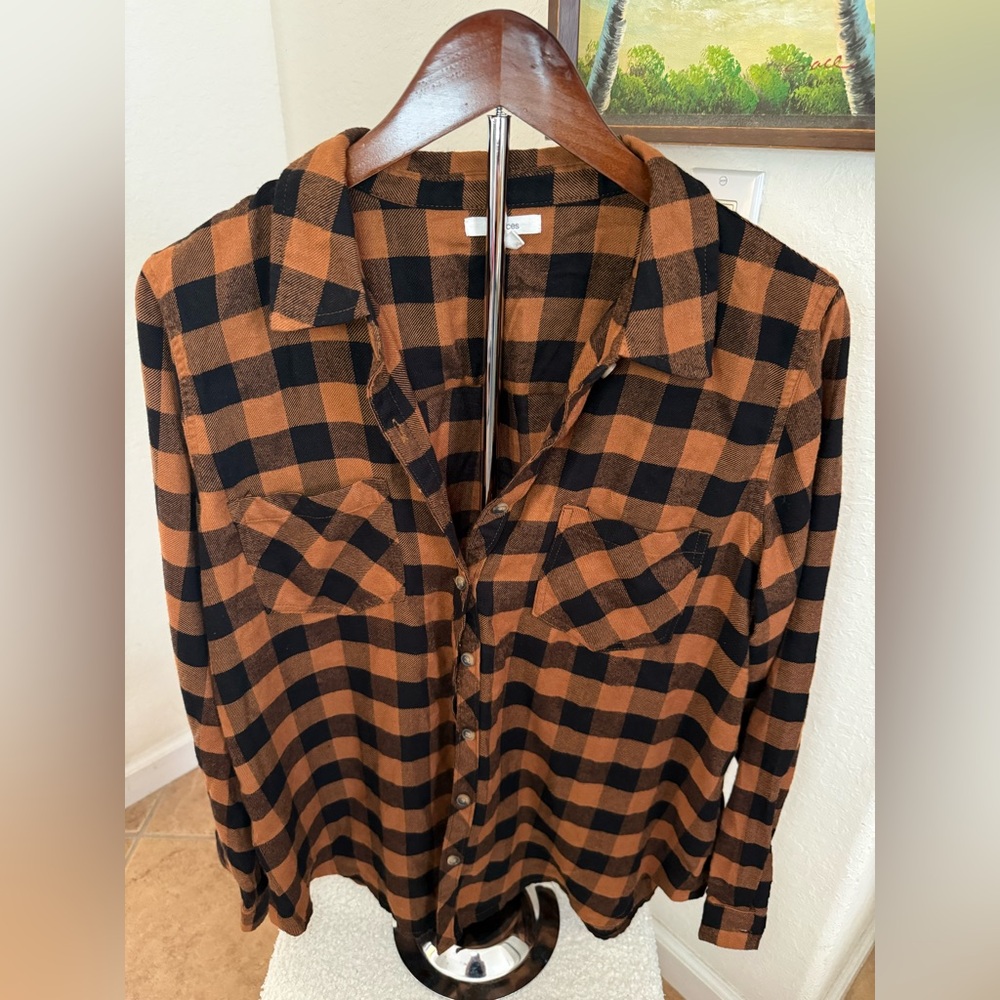 Maurices Woman’s Casual Plaid Flannel Shirt - Orange and Black